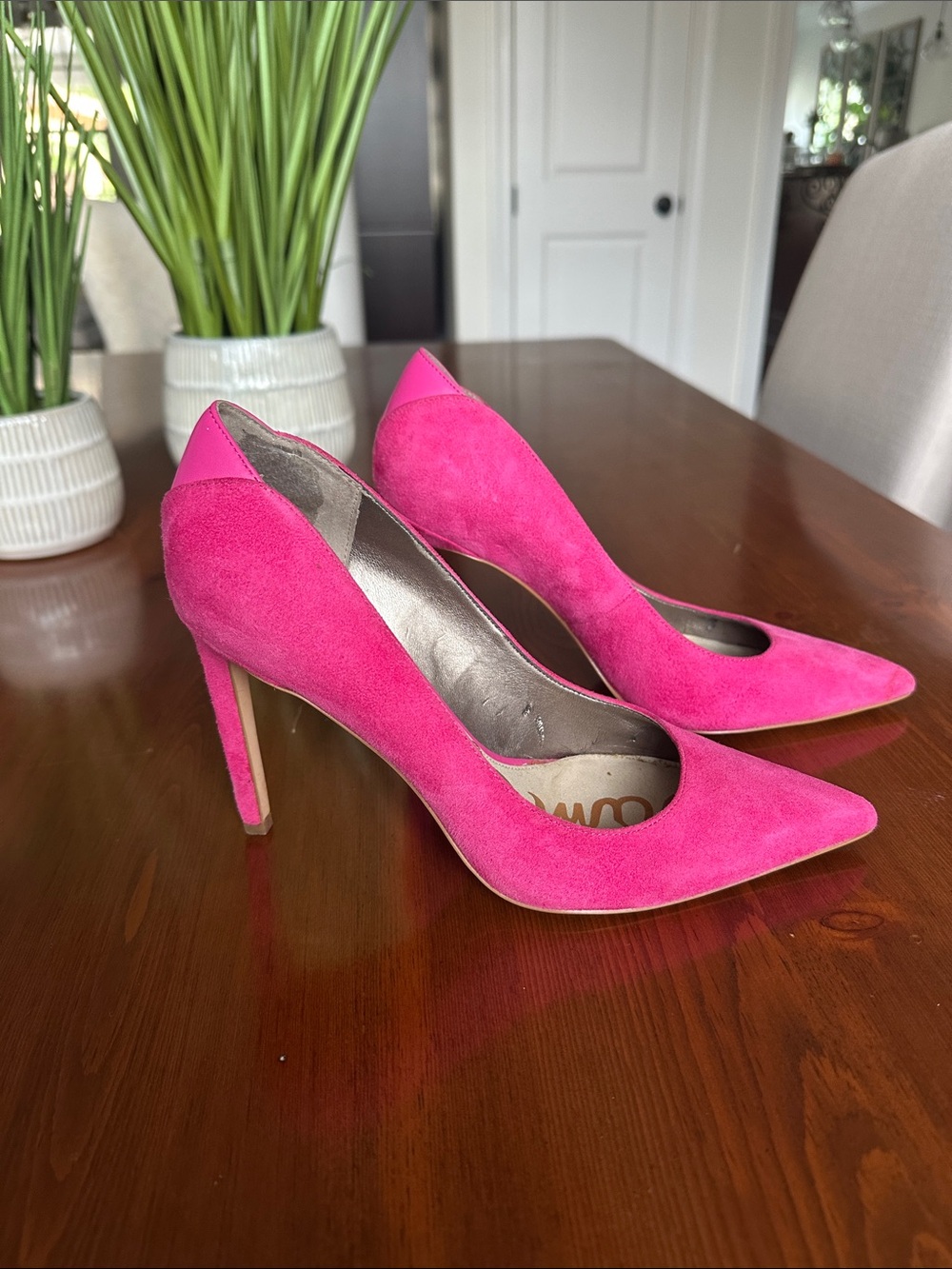 Sam Edelman Hot Pink Suede Pointed-Toe Heels - Picture 2 of 5